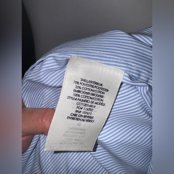 Alice + Olivia Toro Button-Front Pinstriped Shirt with Embroidery/ Size Large - Picture 8 of 10